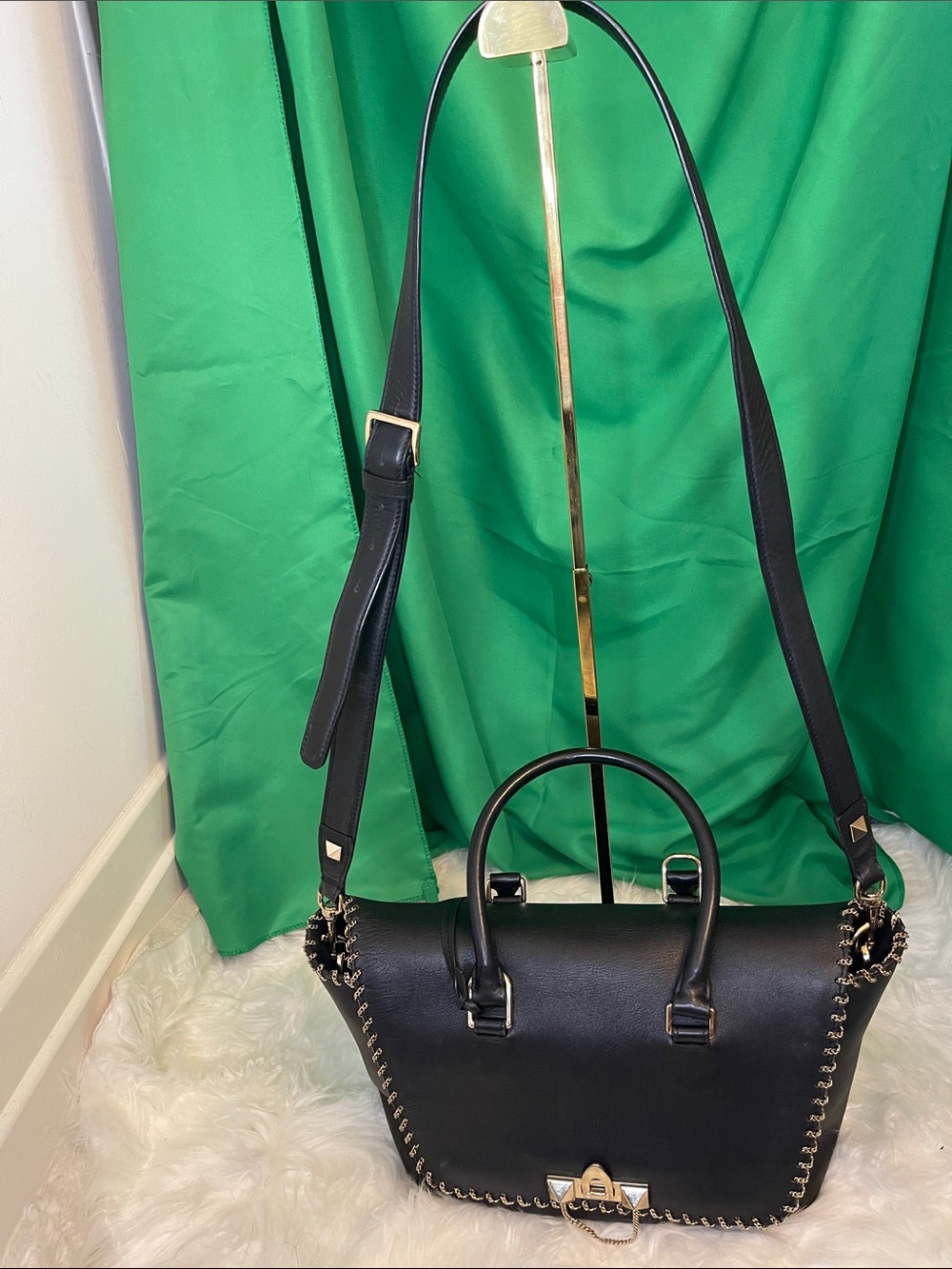 Valentino Garavani Black Leather Demilune Whipstitch Satchel Bag - Picture 16 of 16